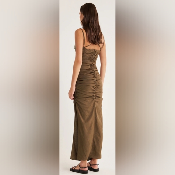 NWT RUMER Dress | Size S | The Mecca Midi in Mocha | Cinched Sides | Sid… - Picture 5 of 13
